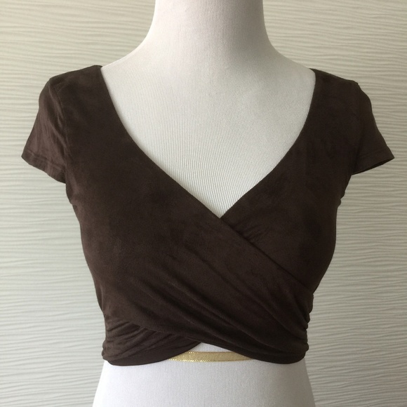 Bebe Wrap Crop Top in Brown - Picture 1 of 5